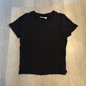 TNA Aritzia Black Ribbed Cropped T-Shirt/Crop Top XS